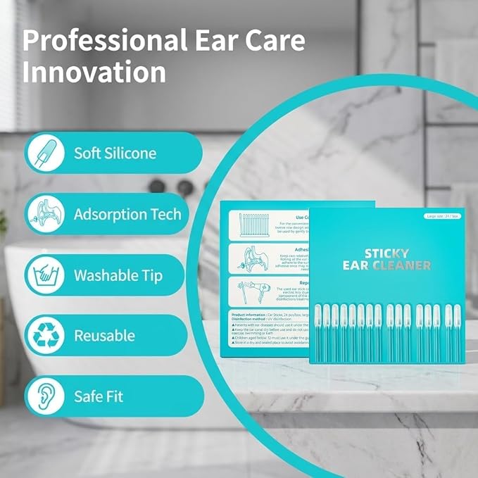 Sticky Ear Cleaning Sticks, 24Pcs Reusable Soft Rubber Adhesive Ear Pick